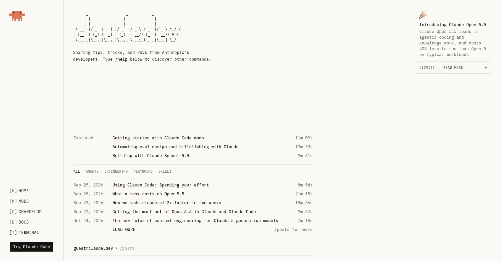 The claude.dev/terminal page with its interactive terminal