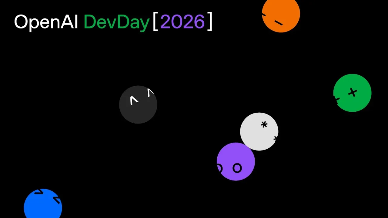 The official OpenAI DevDay 2026 keynote art: the DevDay 2026 logo with colorful dots on black
